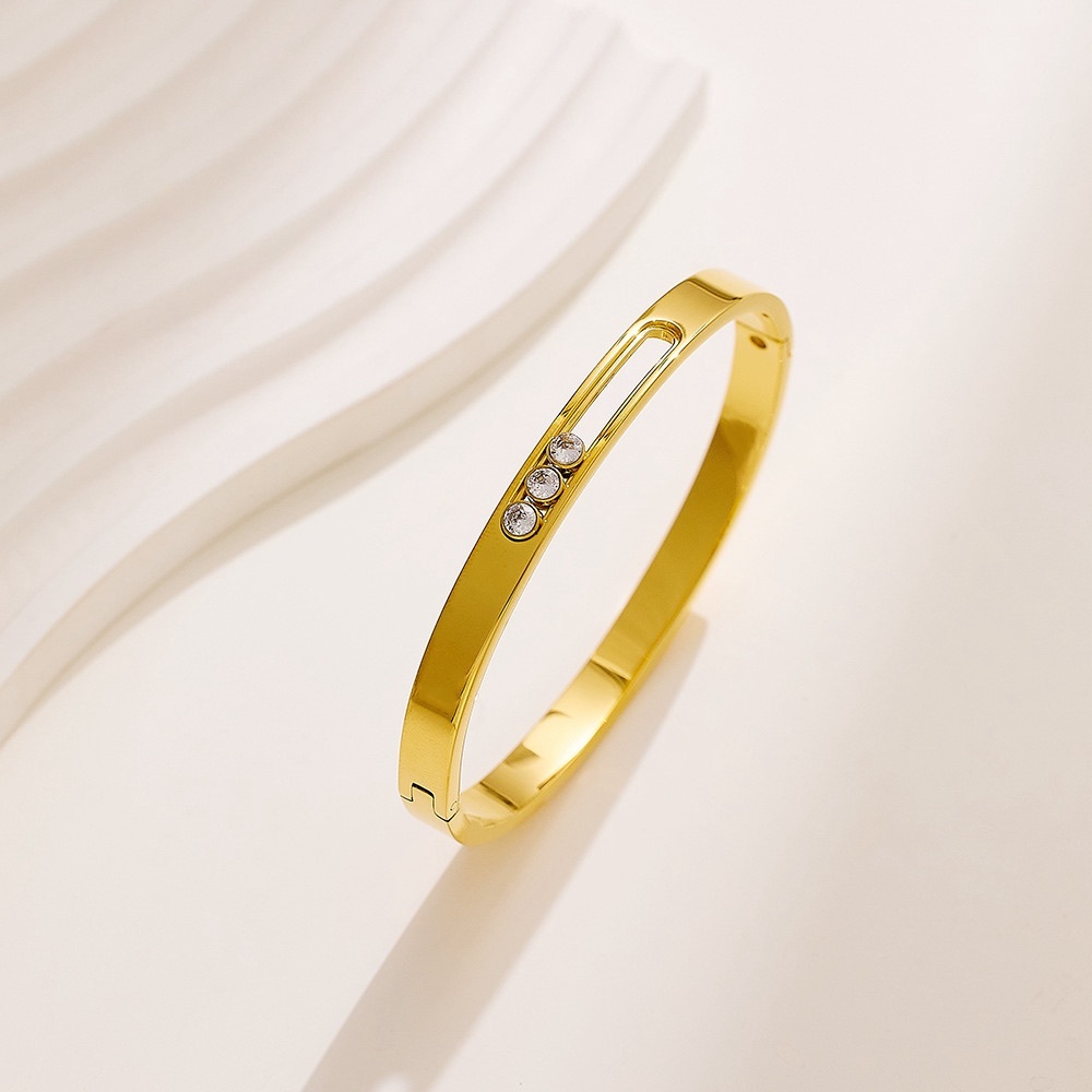 3 CZ Stones Gold Bangle Bracelet